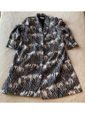 Le Suit Black White Zebra Brocade Jacquard Long Open Duster Coat Jacket Size 20W